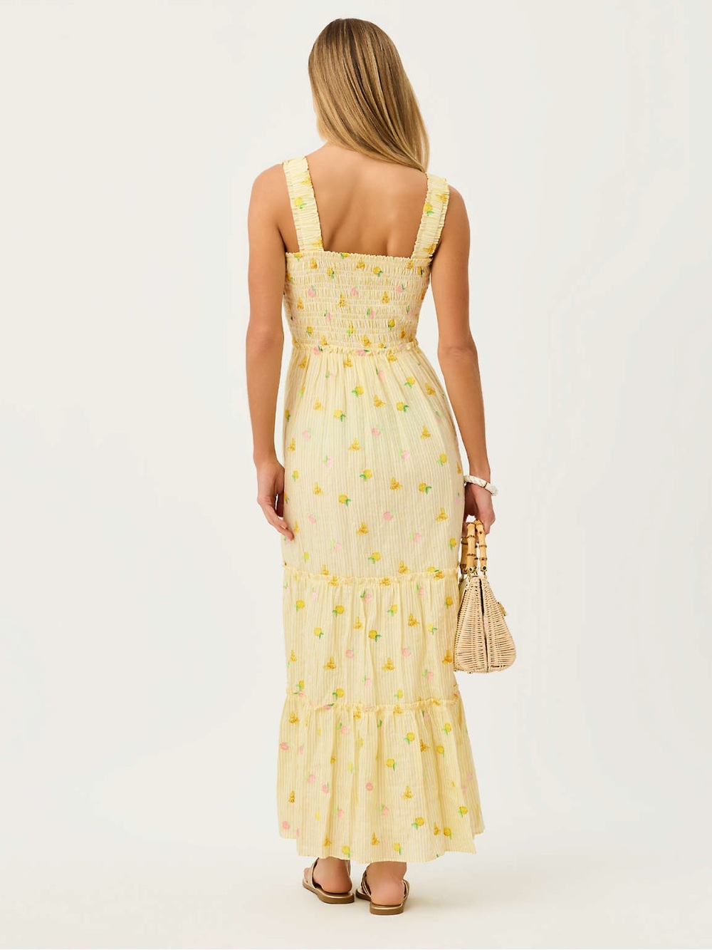 NEW Lilly Pulitzer Hadly Smocked Maxi Dress Size S Estelle Yellow Embroidered 18 - Picture 12 of 15